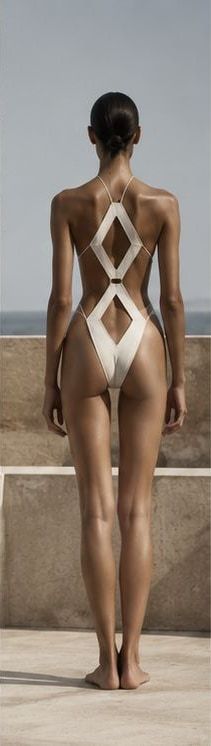 The ivory RHOMBOS seen from behind, its diamonds repeated across the back.