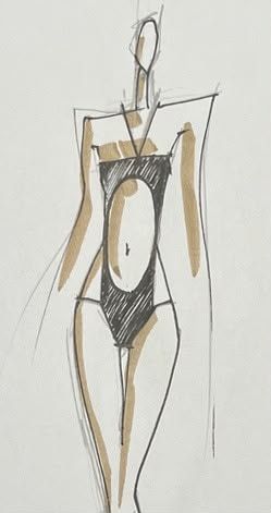 Pencil and marker sketch of ELLEIPSI, a bandeau one-piece with an oval cut away.